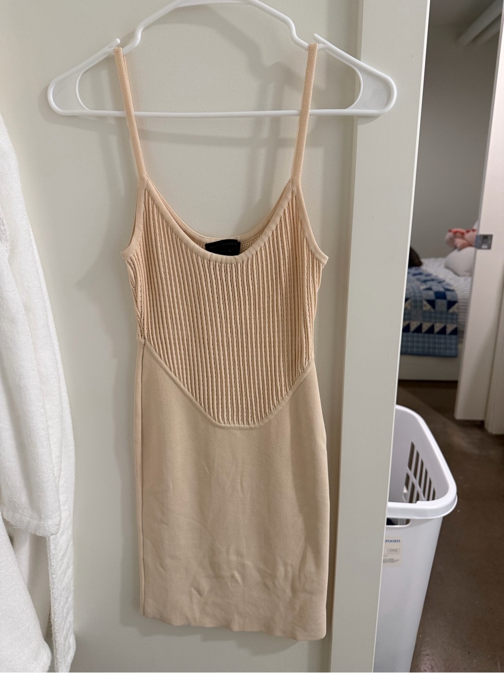 REVOLVE Beige Ribbed Knit Slip Dress